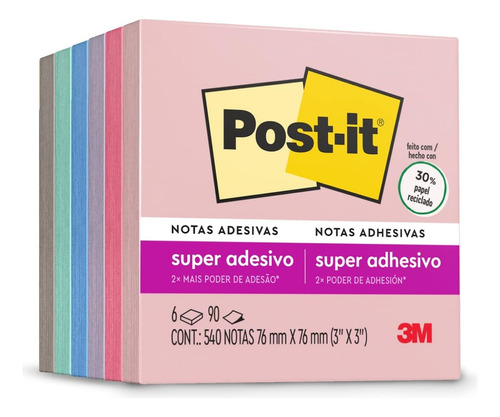 Bloco Adesivo Post-it Colorido Viajar 76x76 540 Folhas 3m