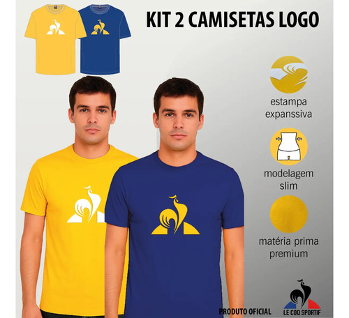 Kit 2 Camisetas Logo Le Coq Sportif Manga Curta Amarela/azul