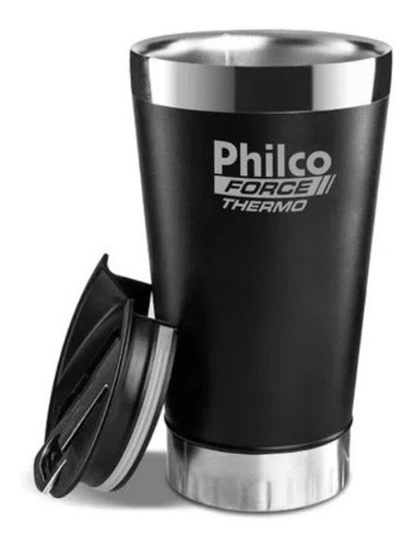 Copo Térmico Modelo Stanley 475ml 20 Horas Com Gelo Philco Cor Preto Liso