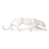 Escultura Leopardo Poliresina Branco Animal Poder Mart 16689