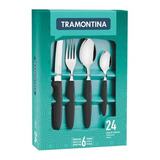 24 Cubiertos Tramontina Ipanema Acero Inox Pvc Negro Caja