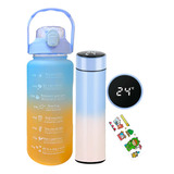 Pack X2 Botella De Agua Motivacional 2000ml + Termo Digital