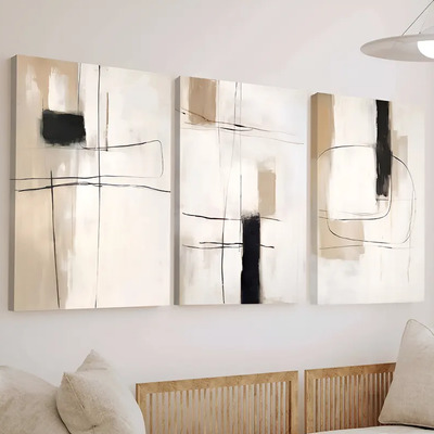 3 Cuadros Canvas Abstracto Moderno Minimalista Neutros Abstracto Minimalista Bastidor De Madera | Meses sin interés