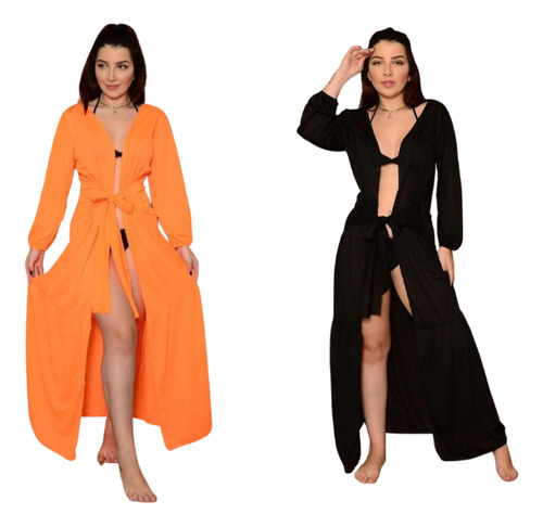 Kit De 2 Saida De Praia Look Para Verão Manga Longa Feminina