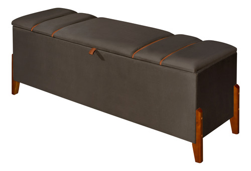 Recamier Baú Retro Pés Madeira Casal Roma 130cm Luxo Moderna