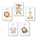 Kit 5 Quadros Decorativos Infantil Safari Baby Aquarela