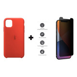 Funda Silicone P/iPhone 11 Pro + Vidrio Full Anti Espías