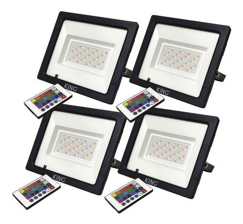 Pack X 4 Reflectores Led Rgb Multicolor 50w Exterior King