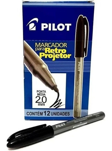 Caneta Marcador Retroprojetor Pilot 2.0mm Preta  12 Unidades