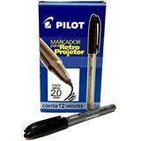 Caneta Marcador Retroprojetor Pilot 2.0mm Preta  12 Unidades