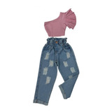 Moda Infantil Mini Diva Conjunto Cropped Babado Calça Jeans 