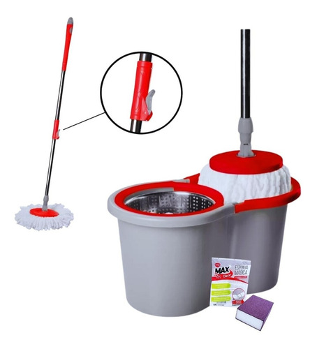 Balde Mop Centrifuga Inox Giratória Esfregão 9lts + Brinde