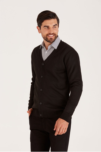 Sweater Cardigan Liso Negro 60392