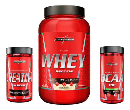 Combo Integralmedica Whey 900g + Creatina 120 Caps + Bcaa