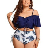 Maiô Estampado Cintura Alta Plus Size