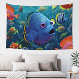 Adanti Ocean Fish Print Tapestry Decorative Wall Soft Wide .