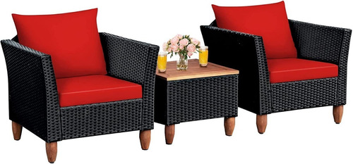 Juego De 3 Muebles Para Patio Cojines Color Rojo Tangkula