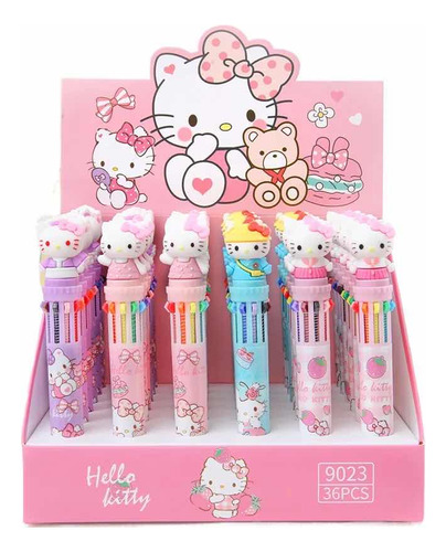 Kit 2 Canetas Fofa Multicolorida Hello Kitty Sanrio 10 Cores