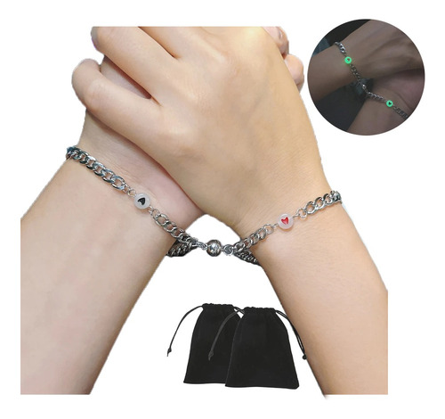 2pzs Pulsera Para Parejas Inoxidable Imán Brilla Oscuridad