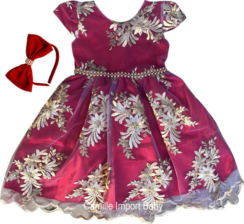 Vestido Minnie Infantil Realeza Festa Luxo Tiara 