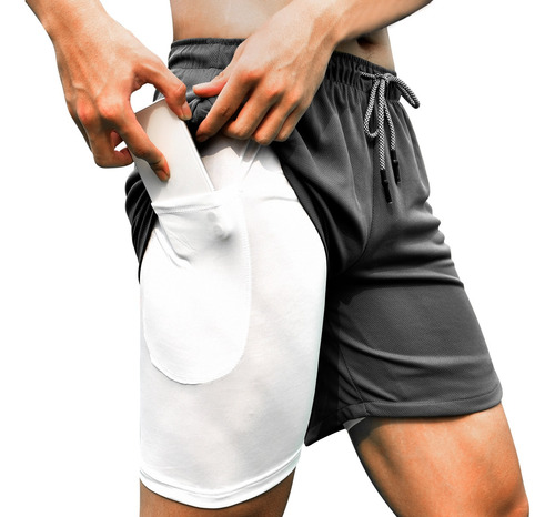 Gym Short Con Licra Deportiva 2 En 1 Hombre Correr Ejercicio