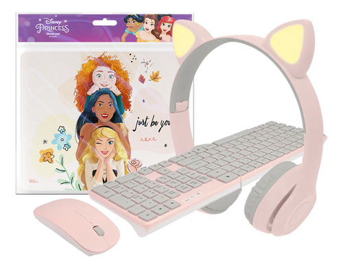 Kit Mouse Teclado Mousepad Audifonos Aestetic Disney Gatitos