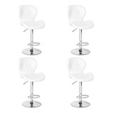 Conjunto 04 Banquetas Slim Couro Pu Regulagem De Altura Cor Branco