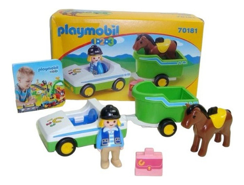 Playmobil 1 2 3 Coche Trailer Caballo 70181 Caja Abierta Lee