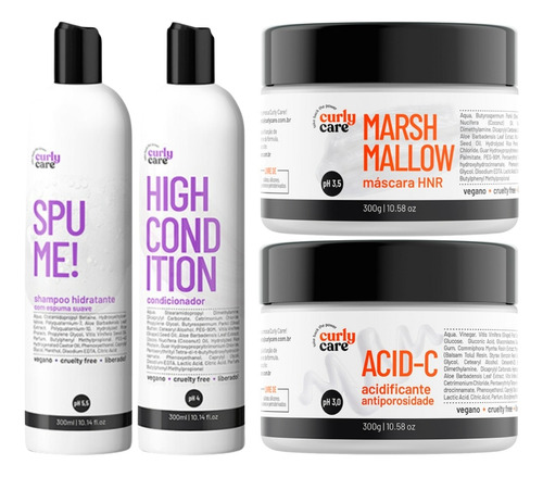 Kit Curly Care Shampoo + Cond + Mascara Hnr + Acidificante