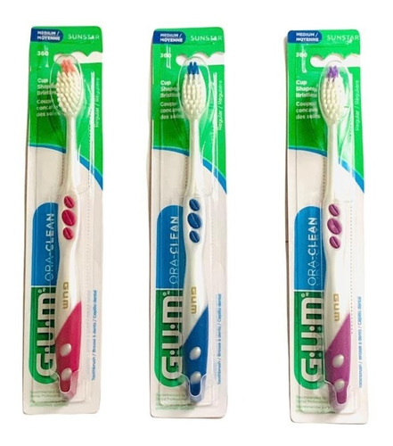 Kit De 3 Cepillos Gum Oral-clean Medio 360