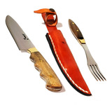 Set De Asado Cuchillo Tenedor Vaina 100% Cuero Artesanal