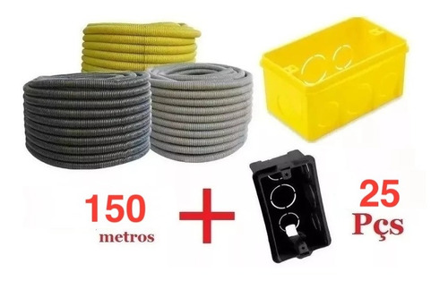 Kit 25 Caixinha De Luz 4x2 + 150 Mts Conduíte 3/4 Corrugado