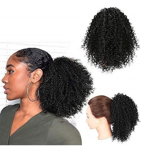 Aa Cola De Caballo Afro Rizada Corta Pieza De Cabello Negro