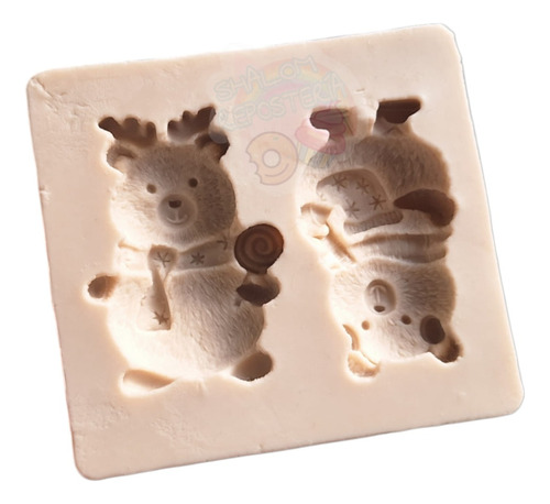 * Molde Silicon 2 Osos Navidad Jabon Fondant Pasta Choco