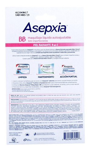 Asepxia Bb Maquillaje Líquido 8 En 1 Autoajustable - 30 G