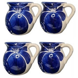 Set 4 Tazas De Ceramica Diseño Tipo Talavera Flores Azules