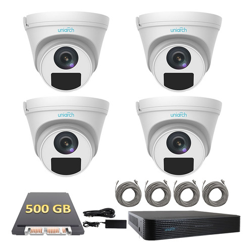 Kit Ip Uniarch 2mp 2.8mm 1080p Nvr Poe 4 Ptos Disco Duro 500 Color Blanco