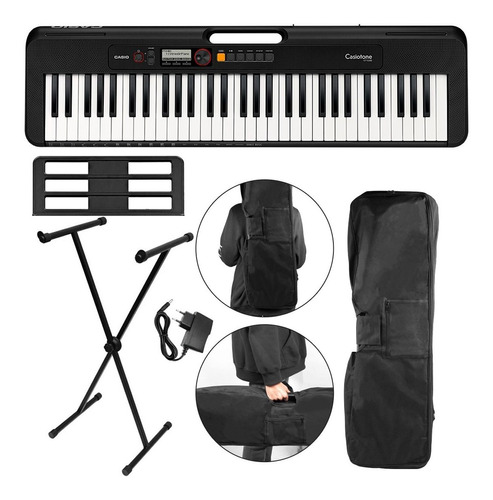 Kit Teclado Casio Casiotone Preto Ct-s200 Com Suporte E Bag