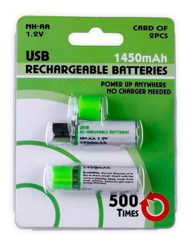 Bateria X2 Pilas Aa Recargables 500 Cargas Usb Originales