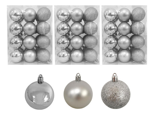 Adorno Navidad 72pz Decoracion Esferas Navideñas 4cm Color Plata Liso