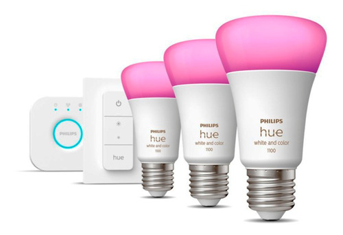 Kit De Inicio Philips Hue E27 Color X3 + Dimmer Switch