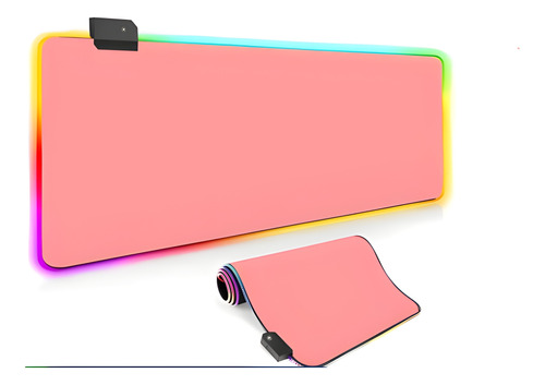 Mousepad Rosa Gamer Grande 80 X 30 Cm Com Led Rgb S/ Estampa