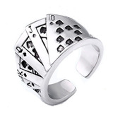 Anillo Cartas Full Poker Color Plata Acero Inoxidable Hombre