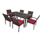 Living Comedor Combo Ratan Mesa Y 6 Silla Deco Diseño Jdj 74