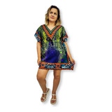 Bata Kaftan Indiana Estampada Saída De Praia Plus Size N6384