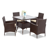 5-pieces Pe Rattan Wicker Patio Dining Set With Cushions, Be