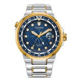 Reloj Citizen Endeavor Golden Bj714452l Original Para Hombre Color De La Correa Plateado/dorado Color Del Bisel Dorado Color Del Fondo Azul