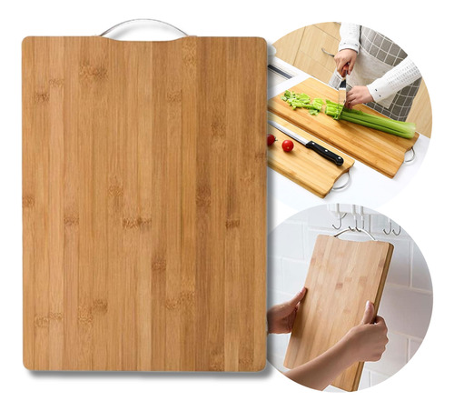 Tabla Picar Cortar Cocina Madera Bambu Mango Metal 