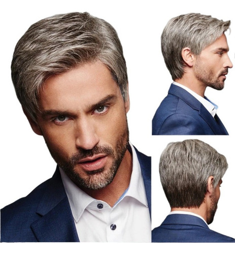 Men's Wig Short Straight Gradient Gray .