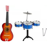 Kit Instrumento Musical Infantil Violão + Bateria 3 Tambores